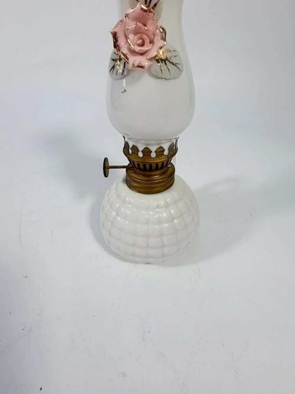 Mini Finger Oil Lamp Porcelain Ceramic Raised Rose Shade Chimney Vintage Home De - Picture 4 of 16